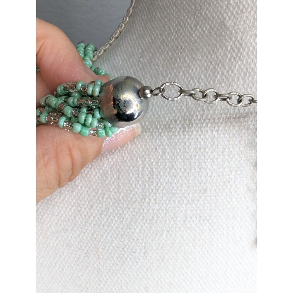 Turquoise String Bead Multi Strand Waterfall Necklace 16" Boho Indie Southwest - Picture 8 of 8
